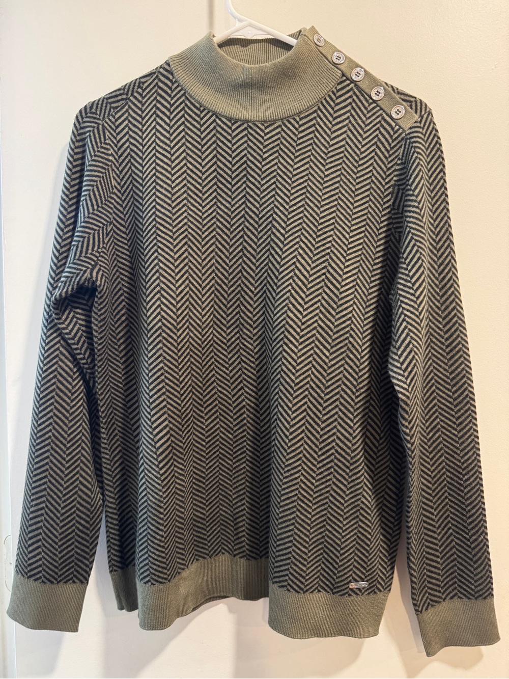 Calvin Klein Herringbone Button-Shoulder Mockneck Sweater